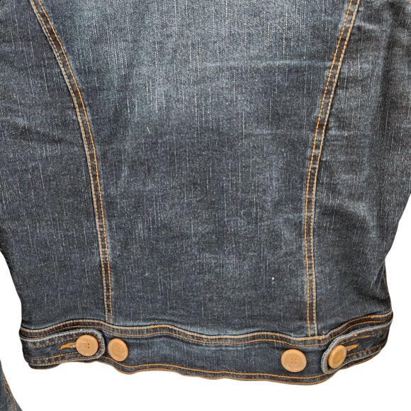 Anthropologie Tulle Jean Jacket Contrast Stitch Detail Button Front Nehru Collar - Picture 9 of 11